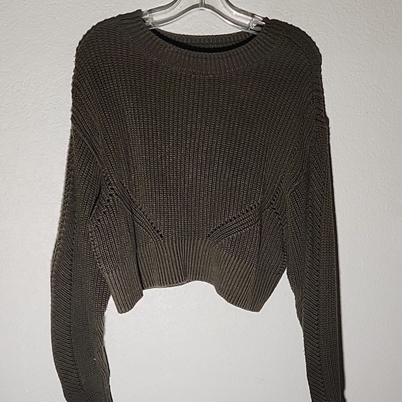 Arizona Jean Crop Sweater Womens Size L Olive Army Green Ribbed Knit - Picture 1 of 7